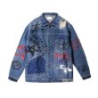 画像1:   Men's graffiti washed denim jacket  coat メンズ　ユニセックス男女兼用グラフィックデニムダメージGジャン　ジャケット　コート (1)