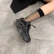画像12:  women's leather  platform casual British single shoes ins tide slip-on sneakers shoes  　プラットフォームレザーエナメルレースアップ　厚底スニーカー　 スリッポン (12)