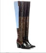 画像4:  women's  crocodile pattern small square head over the knee fashion Knee high boots   本革 レザーニーハイ ロングブーツ　 (4)