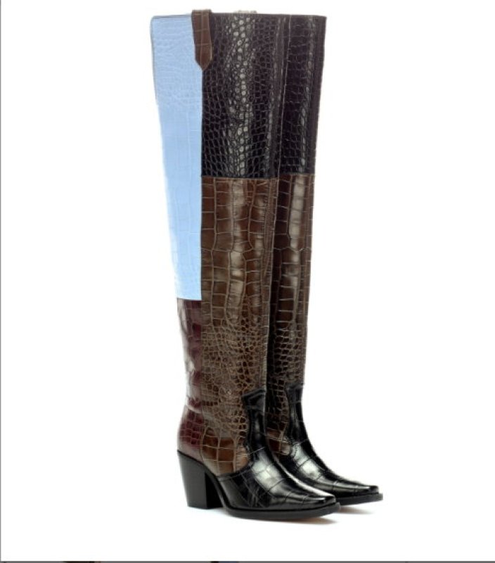 画像4:  women's  crocodile pattern small square head over the knee fashion Knee high boots   本革 レザーニーハイ ロングブーツ  (4)