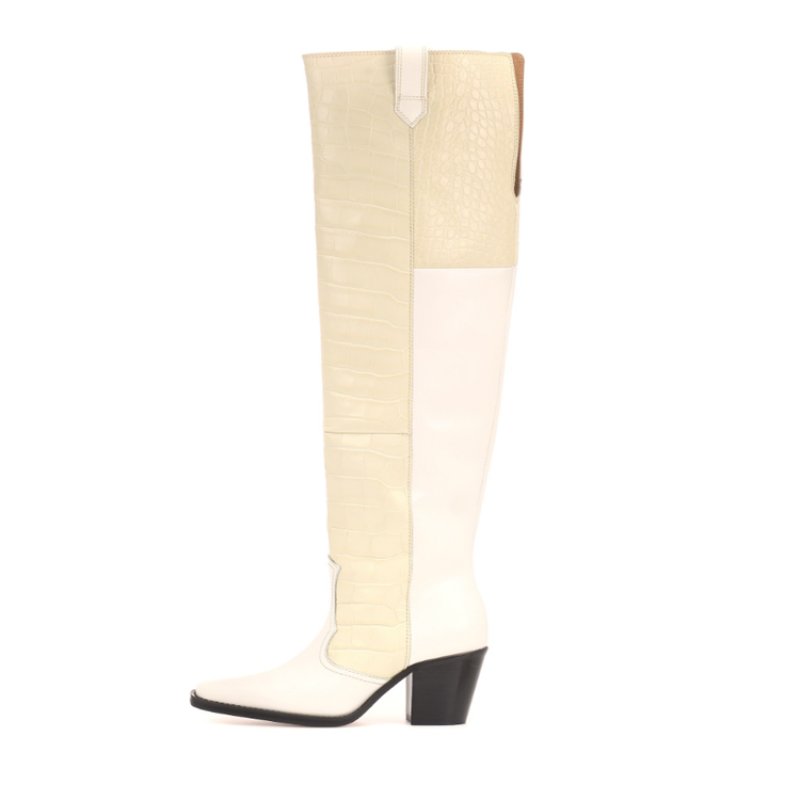 画像5:  women's  crocodile pattern small square head over the knee fashion Knee high boots   本革 レザーニーハイ ロングブーツ  (5)