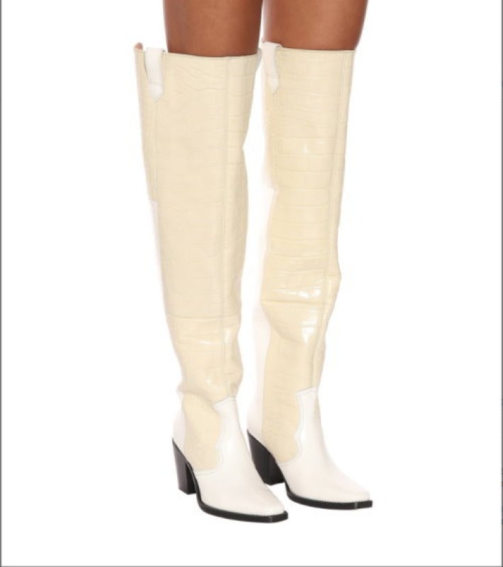 画像9:  women's  crocodile pattern small square head over the knee fashion Knee high boots   本革 レザーニーハイ ロングブーツ  (9)