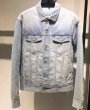 画像2:   Men's washed Rabbit embroidery quilted denim jacket  coat メンズ　ユニセックス男女兼用ラビットピーターラビットウサギ刺繍デニムGジャン　ジャケット　コート (2)