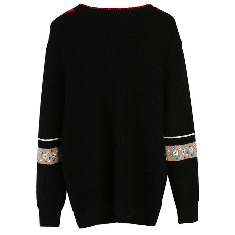 画像3: women's large lapel black woolen sweater knit cardigan ハイエンド刺繍レトロ ラペルブラックニットカーディガン ジャケット (3)