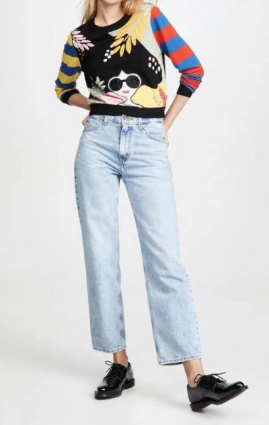 画像5: women's Characters Avatar Pattern Striped Long SleeveSweater knit 　キャラクター編み込み＆刺繍ニットセータ　プルオーバ (5)