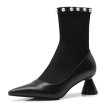 画像1:  women'spearl rivet pointed patent leather ankle bootsストレッチソックスパール付きヒールショートブーツ ブーティ  (1)