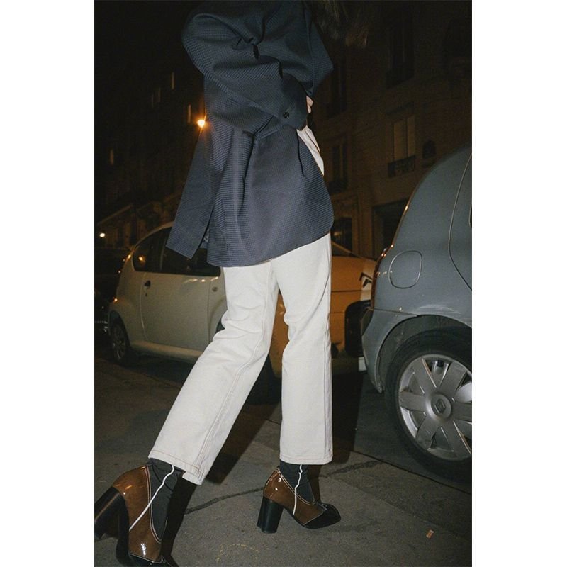 画像9:  women's  square high-heeled head single boots ankle boots  single boots  レザー&ストレッチハイヒールショートブーツ  ブーティ (9)