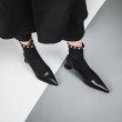 画像6:  women'spearl rivet pointed patent leather ankle bootsストレッチソックスパール付きヒールショートブーツ ブーティ  (6)