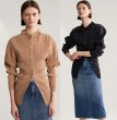 画像2: women's  Nordic retro style texture fabric elastic folds slim   long sleeve shirt 　レトロスタイルテクスチャ生地スリムブラウス　カーディガン　 (2)