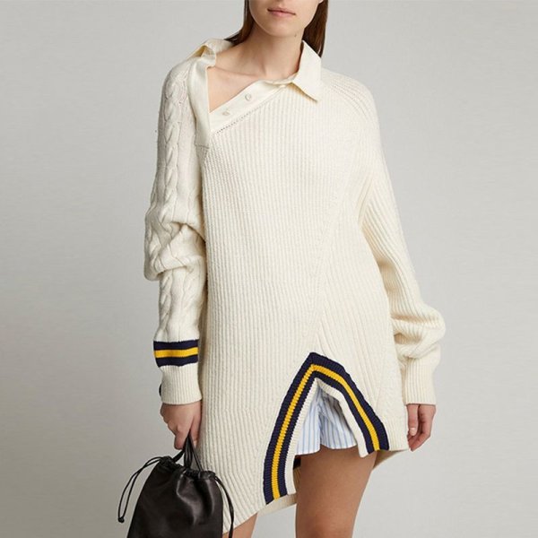 画像1: women's asymmetrical oblique shoulder split knit sweater　アンシンメトリ斜め肩分割ニットセータ　ワンピース　チュニックジャケット (1)