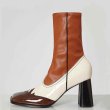画像6:  women's  square high-heeled head single boots ankle boots  single boots  レザー&ストレッチハイヒールショートブーツ 　ブーティ (6)