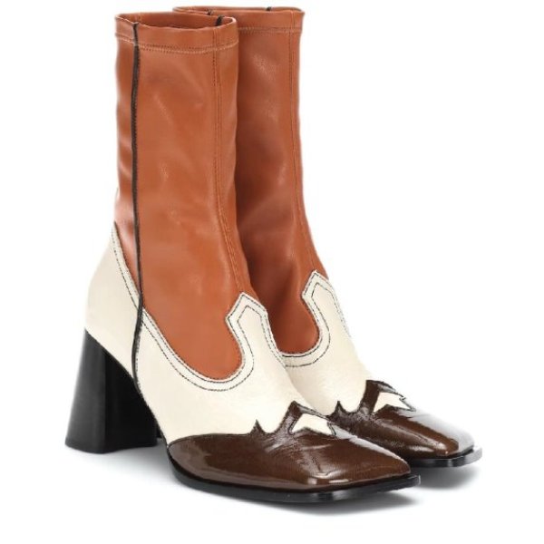 画像1:  women's  square high-heeled head single boots ankle boots  single boots  レザー&ストレッチハイヒールショートブーツ 　ブーティ (1)