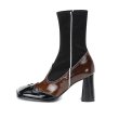 画像8:  women's  square high-heeled head single boots ankle boots  single boots  レザー&ストレッチハイヒールショートブーツ 　ブーティ (8)