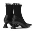 画像4:  women'spearl rivet pointed patent leather ankle bootsストレッチソックスパール付きヒールショートブーツ ブーティ  (4)