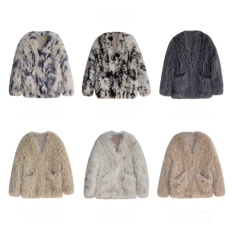 画像12: Women's loose lamb fur grass sheep coat  Jacket  シンプルシープスキンファーヨーロピアンオーバーサイズコート ジャケット (12)