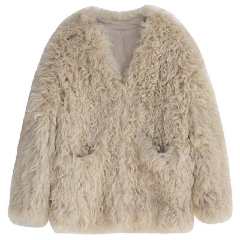 画像6: Women's loose lamb fur grass sheep coat  Jacket  シンプルシープスキンファーヨーロピアンオーバーサイズコート ジャケット (6)