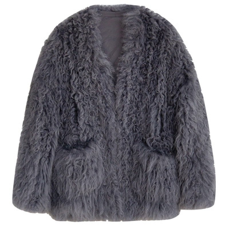 画像2: Women's loose lamb fur grass sheep coat  Jacket  シンプルシープスキンファーヨーロピアンオーバーサイズコート ジャケット (2)