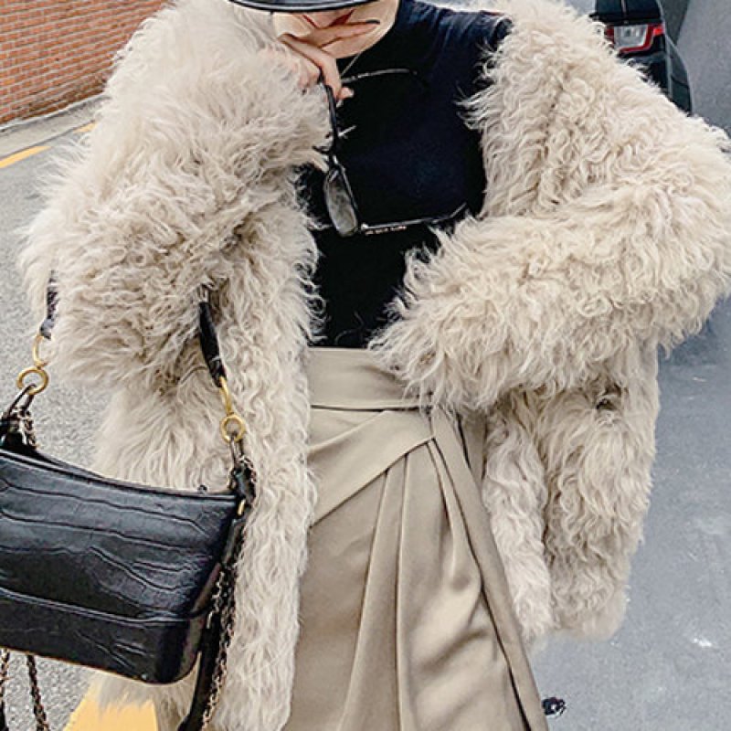 画像8: Women's loose lamb fur grass sheep coat  Jacket  シンプルシープスキンファーヨーロピアンオーバーサイズコート ジャケット (8)