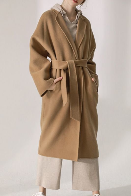 画像5: Women's  popular double-sided cashmere long coat Jacket  シンプルロングベルトウールヨーロピアンコート ジャケット (5)