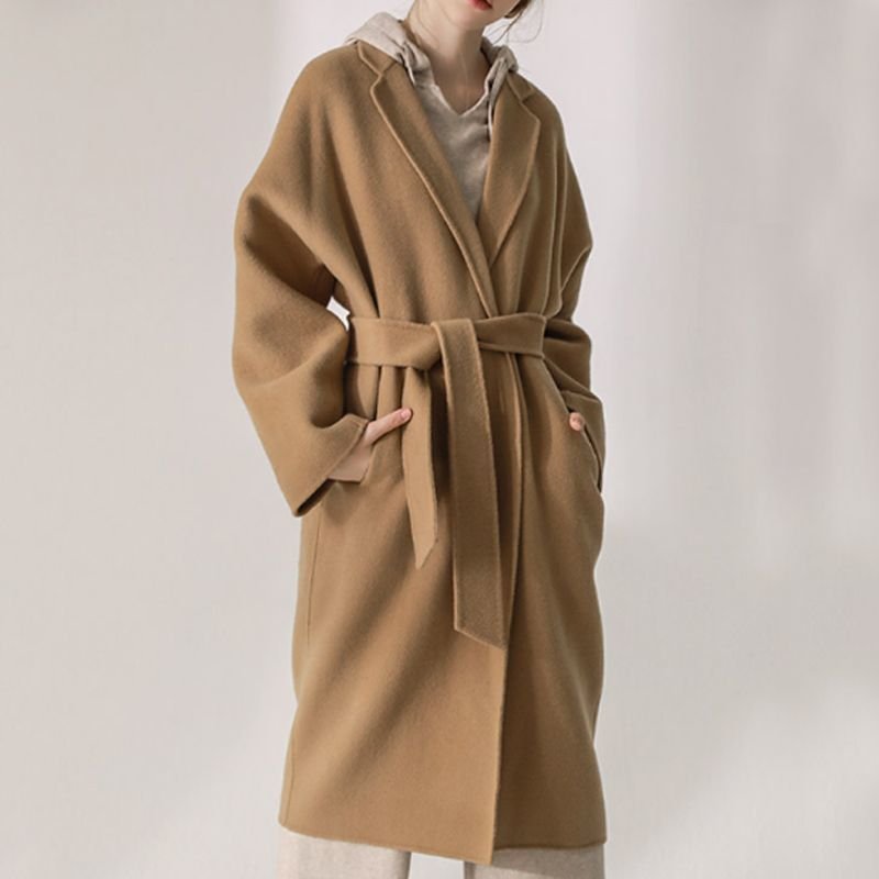 画像9: Women's  popular double-sided cashmere long coat Jacket  シンプルロングベルトウールヨーロピアンコート ジャケット (9)