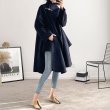 画像6: Women's wool leather buckle silhouette cloak cut double-sided  long coat Jacket　ウールレザーバックル_シルエットマントコート　ジャケット (6)