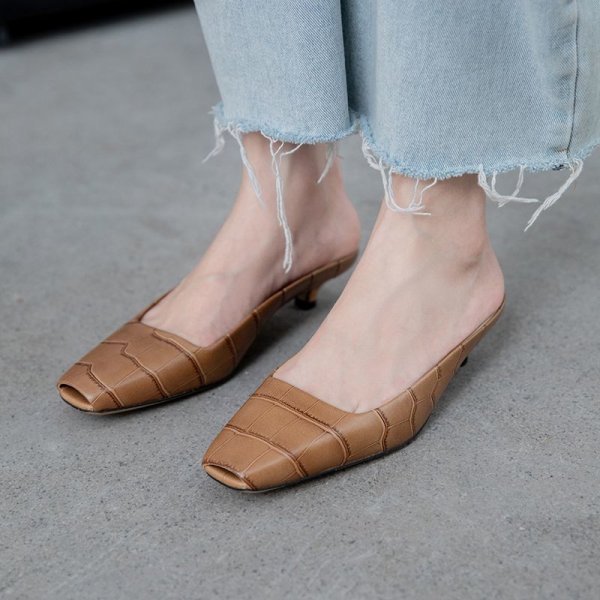 画像1: women's British fashion baotou outside wearing  slippers Sandals　レザー　ヒールサンダル  ミュール　パンプス (1)