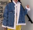 画像5: Women's Sheepskin Reversible Denim G Jean Jacket Jacket　シープスキンリバーシブルオーバーサイズデニムGジャン　コート　ジャケット (5)