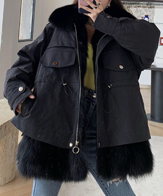 画像3: Women's Large fur fox fur collar warm card Removable tooling Pike Medium long fur coat   リアル フォックスファーオーバーサイズショートコート ジャケット (3)