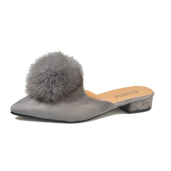 画像1: women's Baotou flat bottom  fur slippers Sandals　ファー付きフラットミュール　パンプス　サンダル (1)