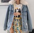 画像4: Women's  Damaged denim G Jean with fur coat  jacket  リアルフォックスファー付きダメージデニムGジャン　コート　ジャケット　 (4)