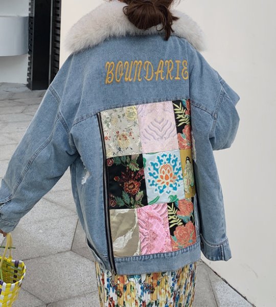 画像6: Women's  Damaged denim G Jean with fur coat  jacket  リアルフォックスファー付きダメージデニムGジャン　コート　ジャケット　 (6)