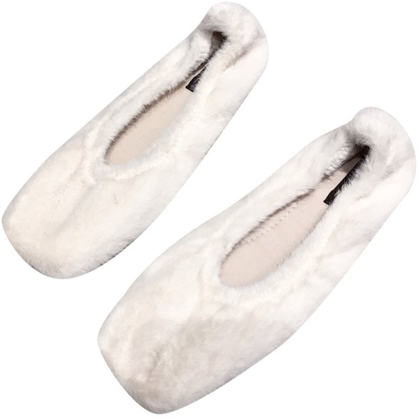 画像1: women's fur  flat  pumps shoes  フラットファーパンプス バレーシューズ  (1)