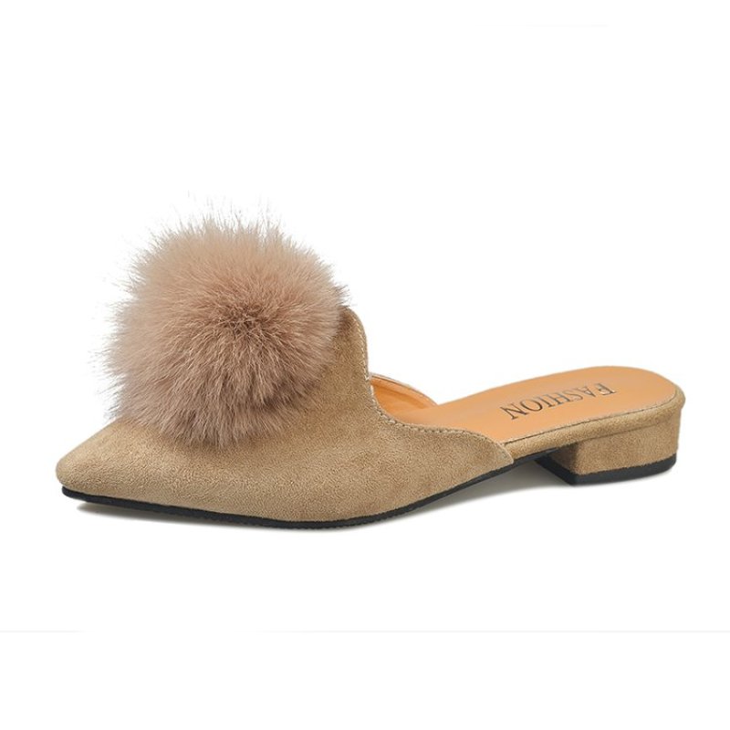 画像3: women's Baotou flat bottom  fur slippers Sandals　ファー付きフラットミュール　パンプス　サンダル (3)