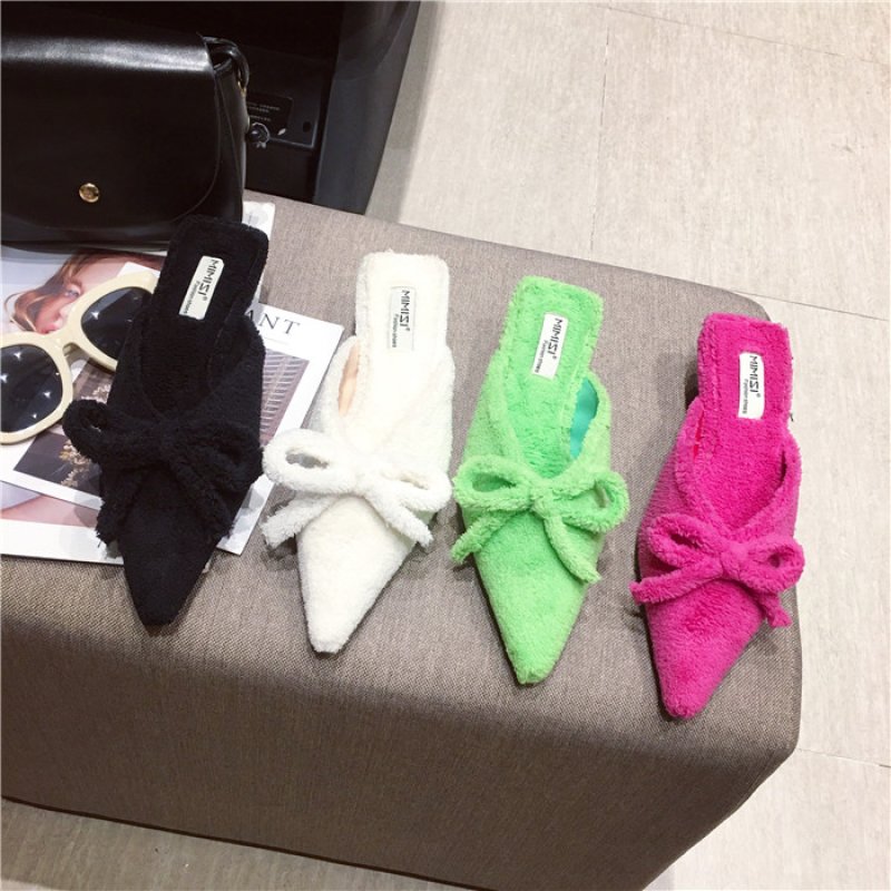 画像11: women's pointed suede bow  low heel stiletto fashion half slippers shoes ポインテットハーフ ローヒールハーフ パンプスシューズ 　ミュール (11)