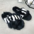 画像3: women's  Black and white stitching fashion rabbit hair cross  slippers Sandals　モコモコラビットファークロスフラットサンダル　パンプス　サンダル (3)