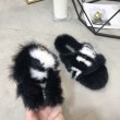 画像8: women's  Black and white stitching fashion rabbit hair cross  slippers Sandals　モコモコラビットファークロスフラットサンダル　パンプス　サンダル (8)