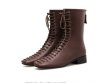 画像4:  women's British wind Martin boots leather flat bottom  boots レザーレースアップブリティッシュショートブーツ ブーティ  (4)