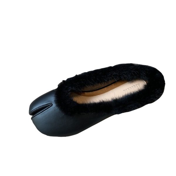 画像1: women's fur plush baotou half slippers pumps shoes  フラットファーサンダル　スリッパ バレーシューズ  (1)