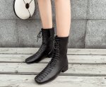 画像7:  women's British wind Martin boots leather flat bottom  boots レザーレースアップブリティッシュショートブーツ ブーティ  (7)