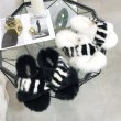 画像7: women's  Black and white stitching fashion rabbit hair cross  slippers Sandals　モコモコラビットファークロスフラットサンダル　パンプス　サンダル (7)