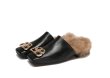 画像1: women's rabbit hair baotou hairy half slippers fur flat shoes  メタル＆ラビットファー付きシンプルラビットウサギファーフラットハーフパンプスシューズ 　　サンダル (1)