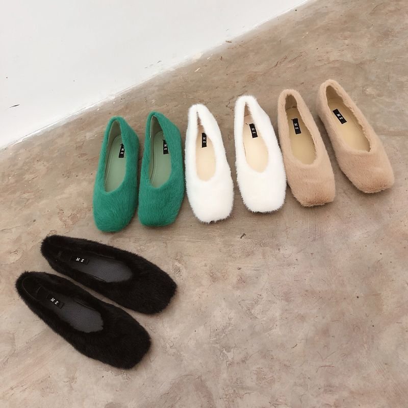 画像10: women's simple rabbit fur flat shoes  シンプルラビットウサギファーフラットパンプスシューズ 　 (10)