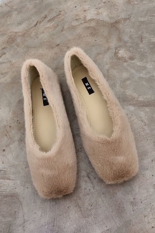 画像5: women's simple rabbit fur flat shoes  シンプルラビットウサギファーフラットパンプスシューズ 　 (5)
