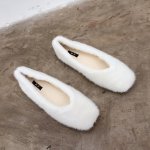 画像4: women's simple rabbit fur flat shoes  シンプルラビットウサギファーフラットパンプスシューズ 　 (4)