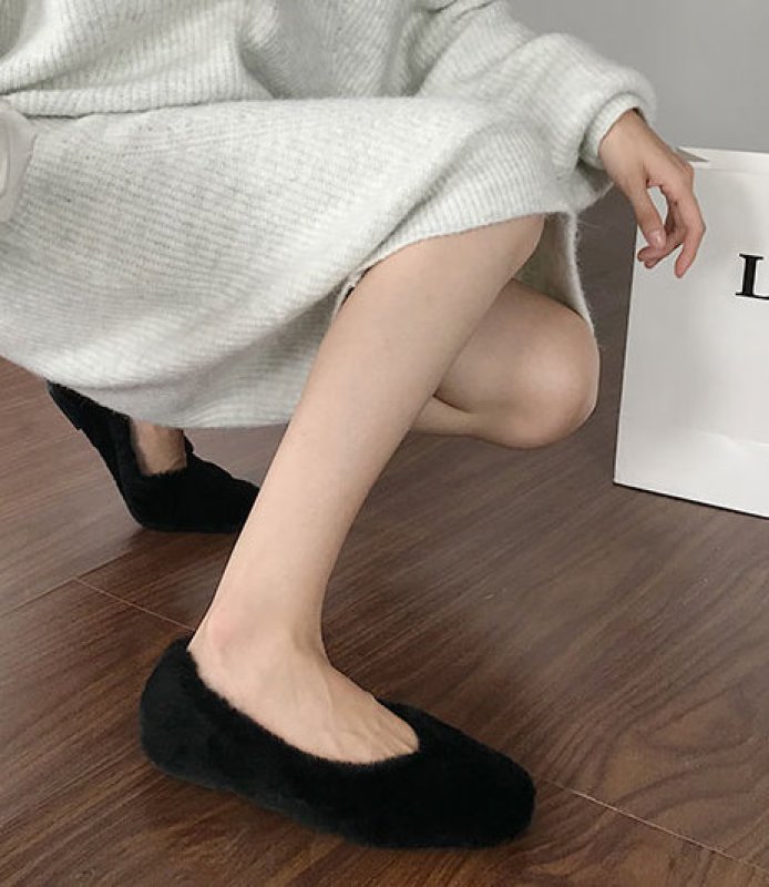 画像6: women's simple rabbit fur flat shoes  シンプルラビットウサギファーフラットパンプスシューズ 　 (6)