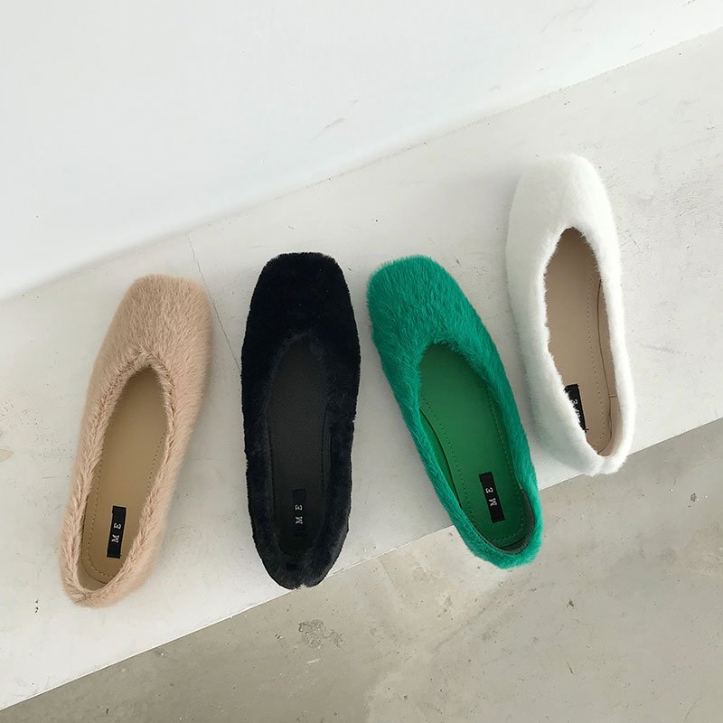 画像9: women's simple rabbit fur flat shoes  シンプルラビットウサギファーフラットパンプスシューズ 　 (9)