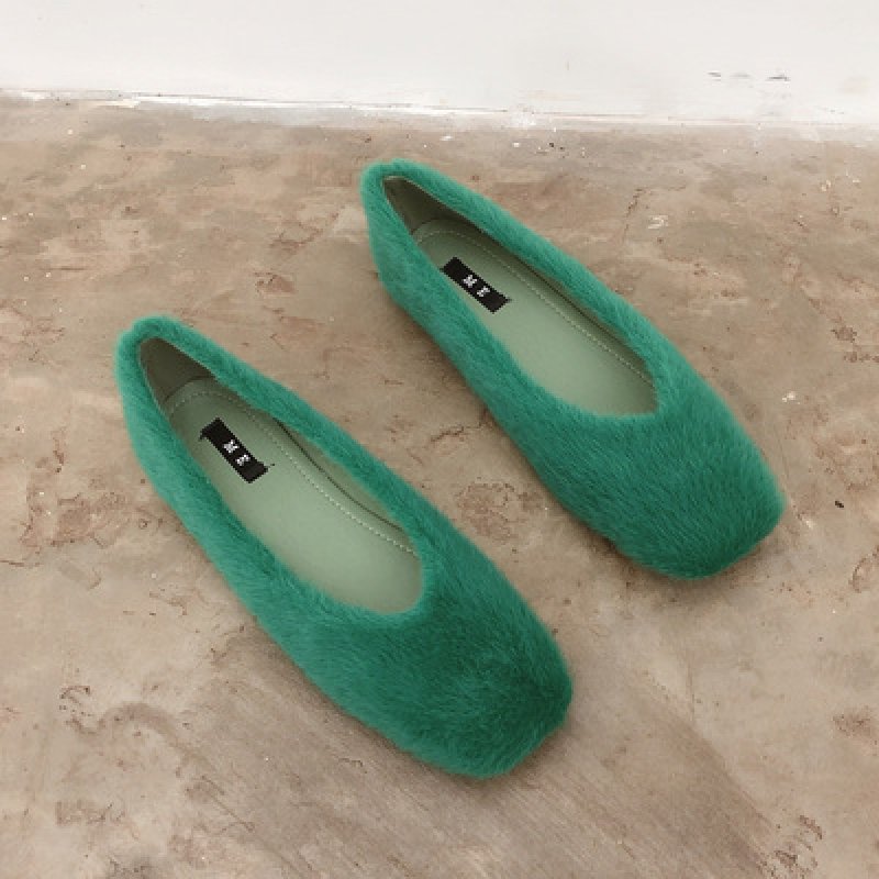 画像3: women's simple rabbit fur flat shoes  シンプルラビットウサギファーフラットパンプスシューズ 　 (3)