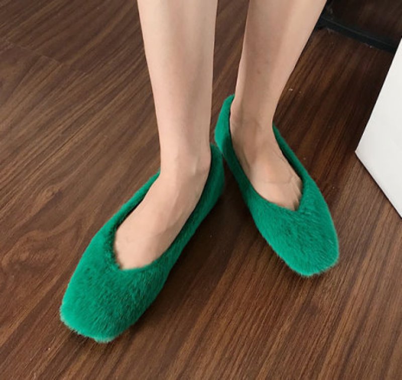 画像7: women's simple rabbit fur flat shoes  シンプルラビットウサギファーフラットパンプスシューズ 　 (7)
