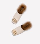 画像3: women's rabbit hair baotou hairy half slippers fur flat shoes  メタル＆ラビットファー付きシンプルラビットウサギファーフラットハーフパンプスシューズ 　　サンダル (3)