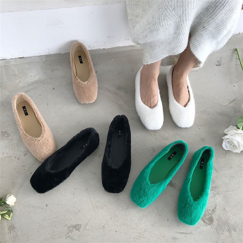 画像8: women's simple rabbit fur flat shoes  シンプルラビットウサギファーフラットパンプスシューズ 　 (8)